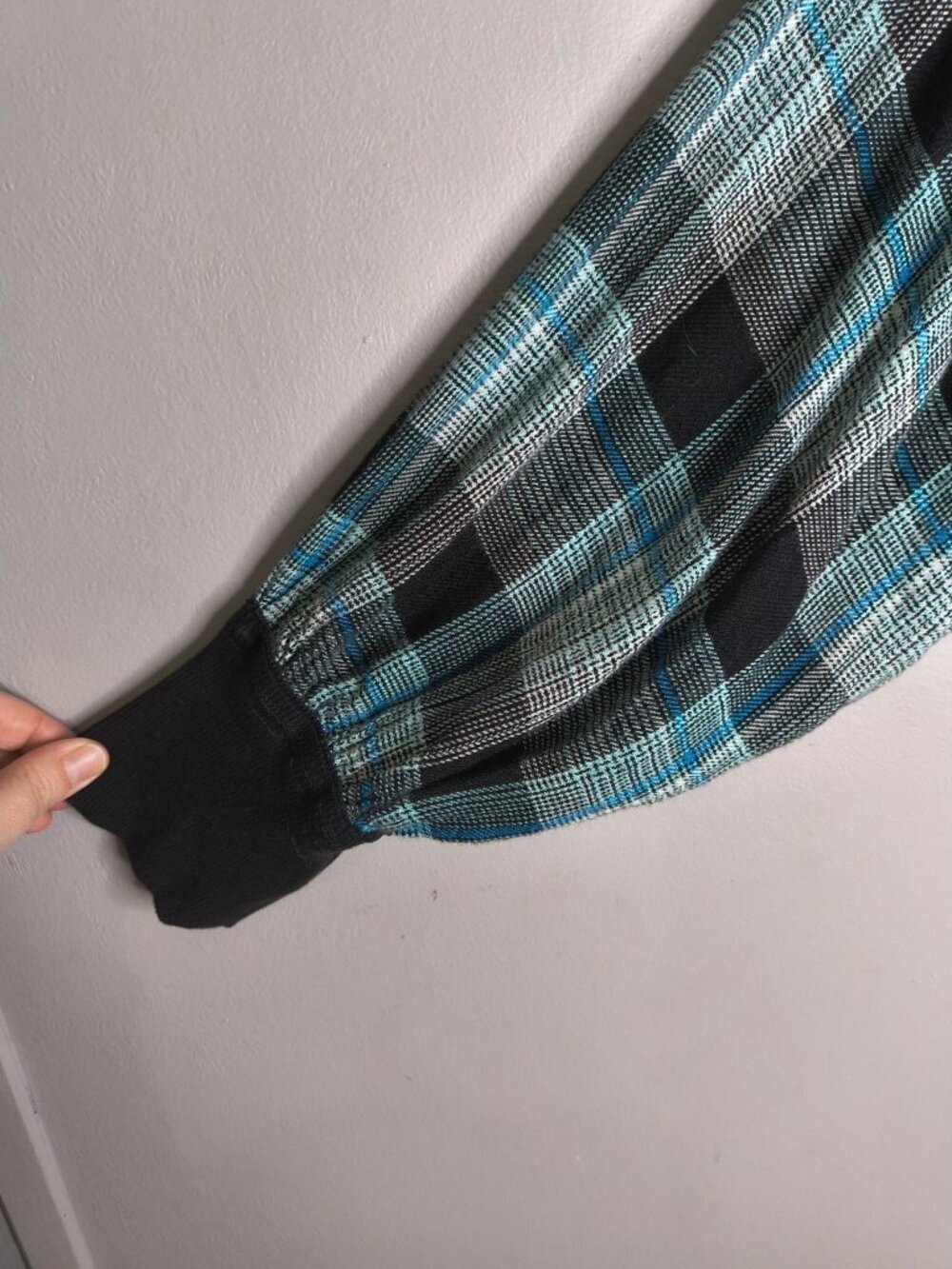 Falling For Flannel Free People Greenish Blue Checkered Romper Size M Oversized - Picture 3 of 15